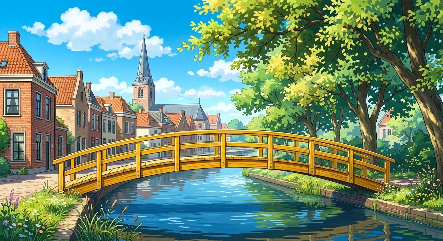A bridge crossing calm water, representing controlled movement between risk and return